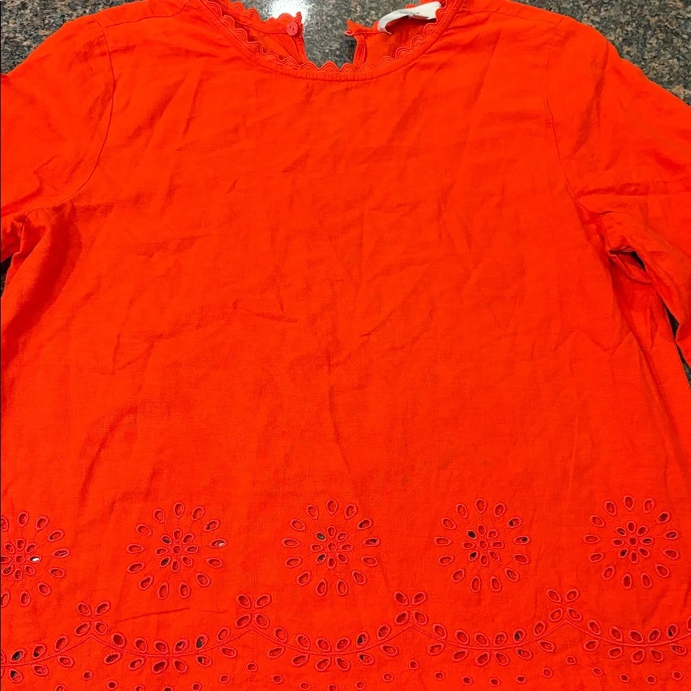 LOFT Vibrant Red Scalloped Blouse - Picture 6 of 6